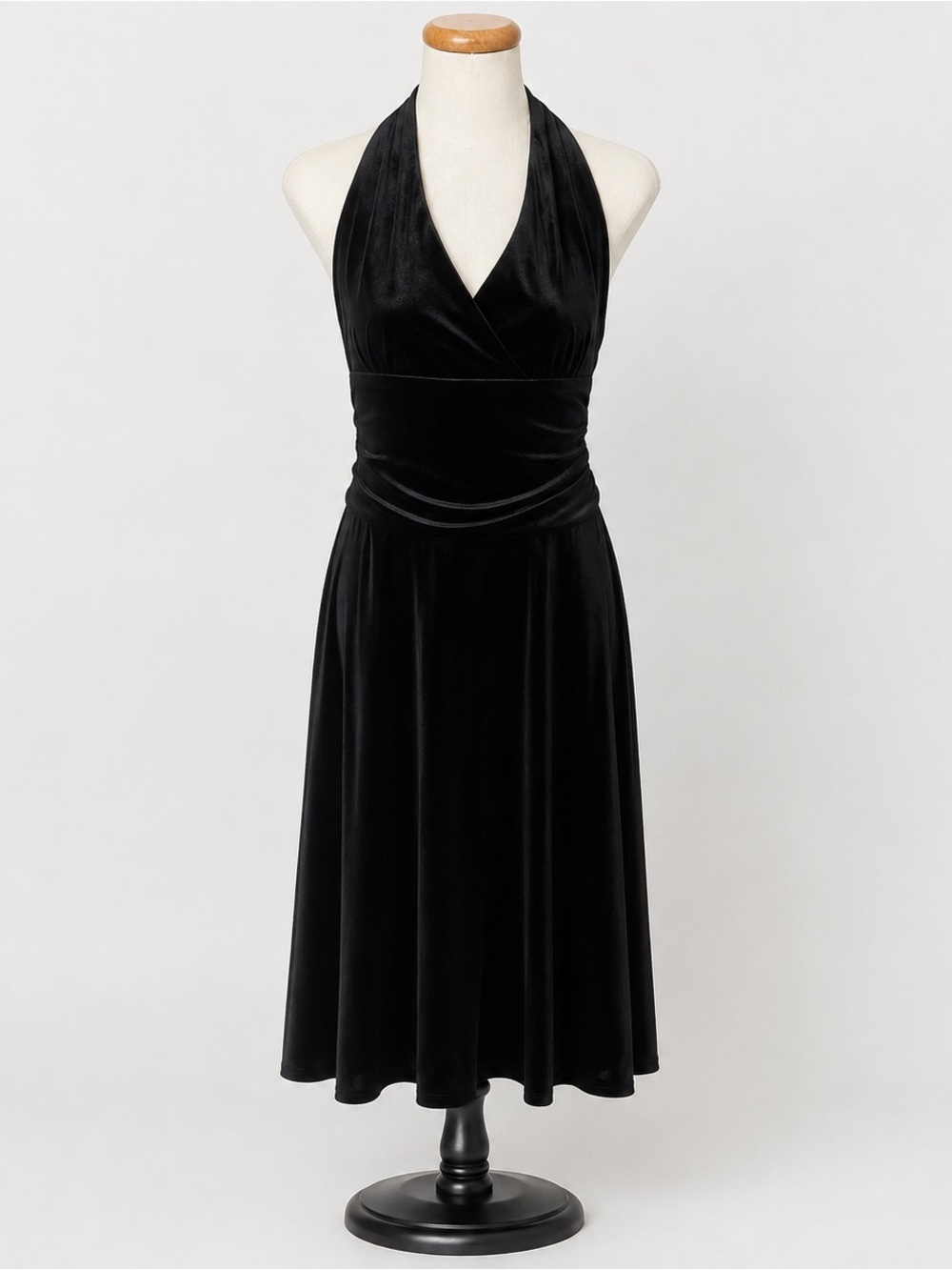 AB Studio black stretch halter midi classic wedding prom pageant dress M